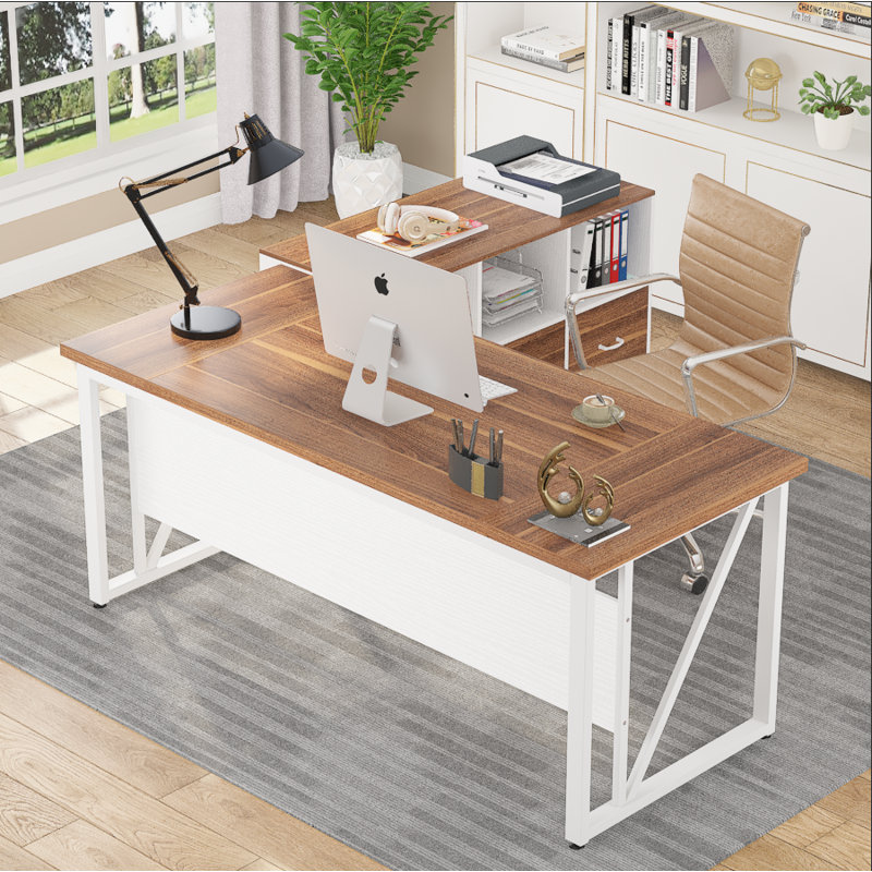 Inbox Zero Dineke L-Shape Executive Desk with Cabinet Inbox Zero Dineke L-Shape Executive Desk with Cabinet